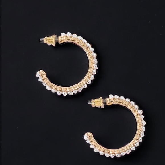 NEW 14K 8 Other Reasons Gold Plated Pearl Hoop Earrings Good Day - Picture 2 of 4
